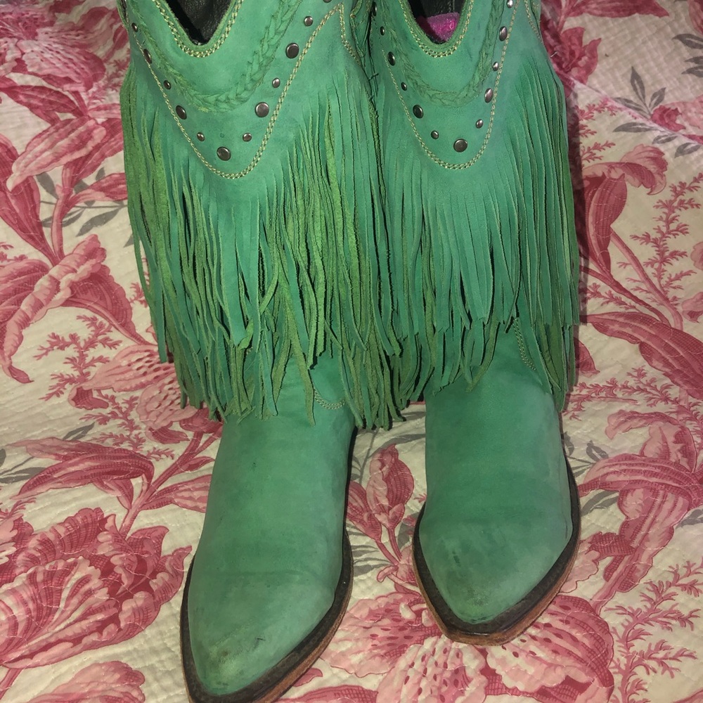 Turquoise fringe Liberty Black boots